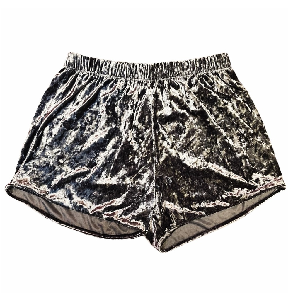 Metallic Shorts One Size Fits All Comfy Slip On Felt Crushed Velvet Grey Shorts